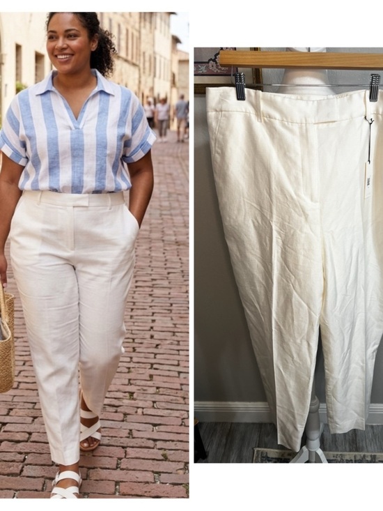 Banana Republic Pants - Banana Republic Cream High-Waist Straight Linen-Blend Pants 16 nwt